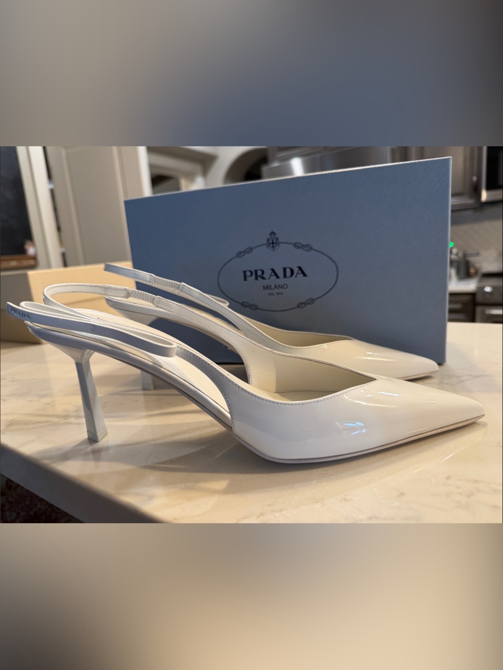 Prada White Patent Leather Pointed Slingback Heels sz 40